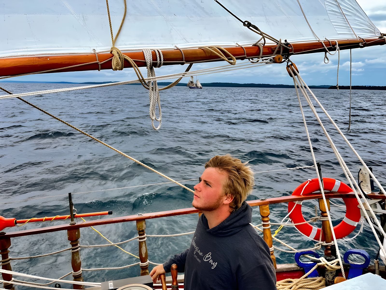 Playfair's helm: Pathfinder in company, Georgian Bay